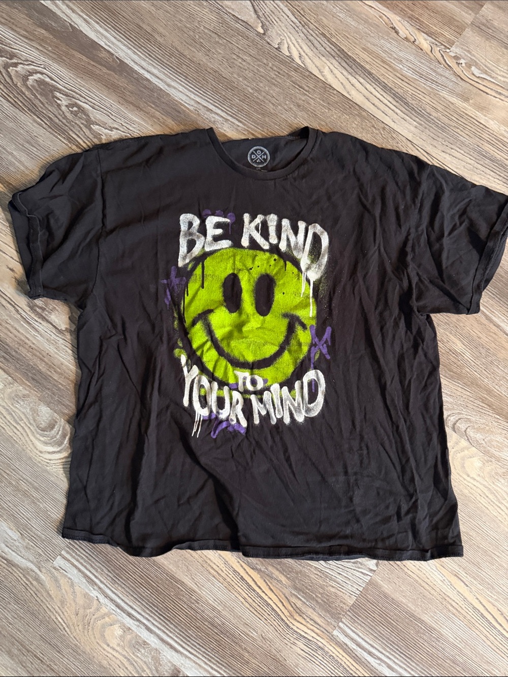 Menโs Black Graphic Tee โ 'Be Kind to Your Mind' Smiley